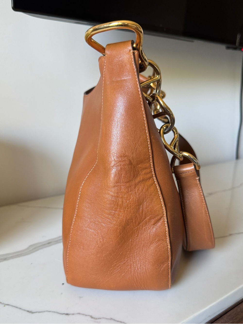 Prada Milano Leather Chain Hobo Shoulder Bag – Cognac Brown - Picture 12 of 12